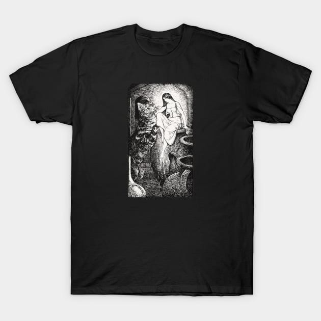 Pre-raphaelite girl and cat T-Shirt by Blacklinesw9